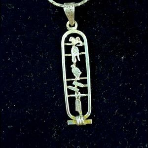 Vintage sterling silver cartouche necklace & pendant